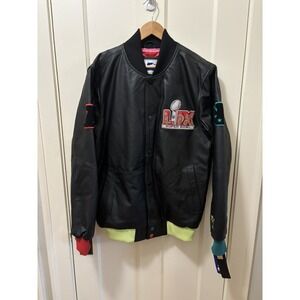 STARTER Super Bowl LIX 59 NFL New Orleans Genuine Leather Jacket Black Medium